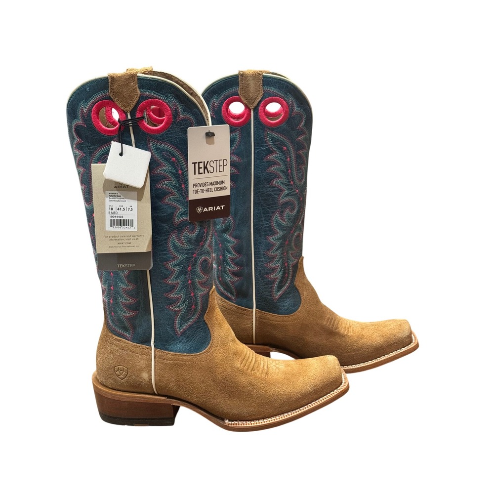 Ariat Futurity Boon Western Boots Women 10 Teal Buckskin Roughout Cowgirl
